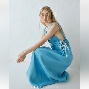 Vrg Grl PAROS PALMS LINEN MIDI DRESS SEA